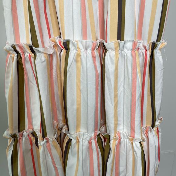 Women Striped Tiered Sleeveless Tie Shoulder Midi Sundress Boho Festival Cottage - Picture 3 of 12